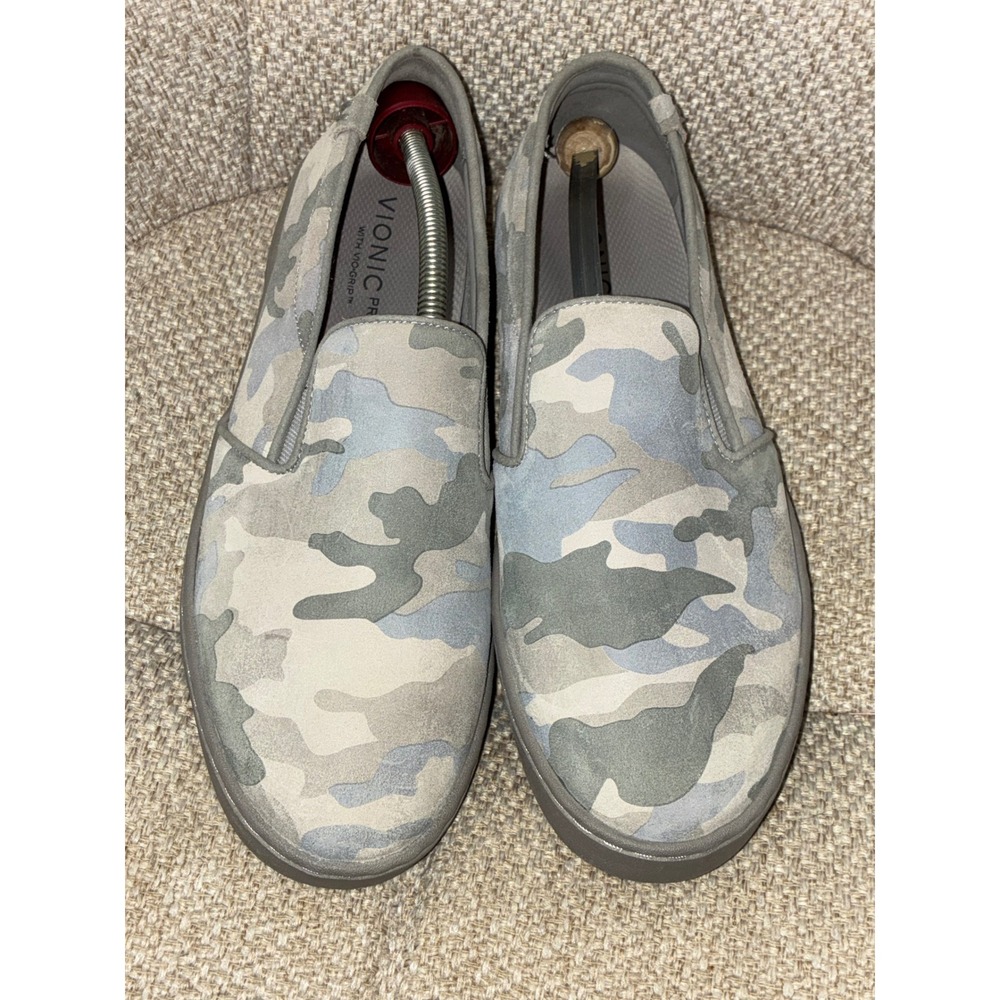 Vionic Pro Avery Camo Slip On Sneakers Gray Blue Suede Wide Width 10